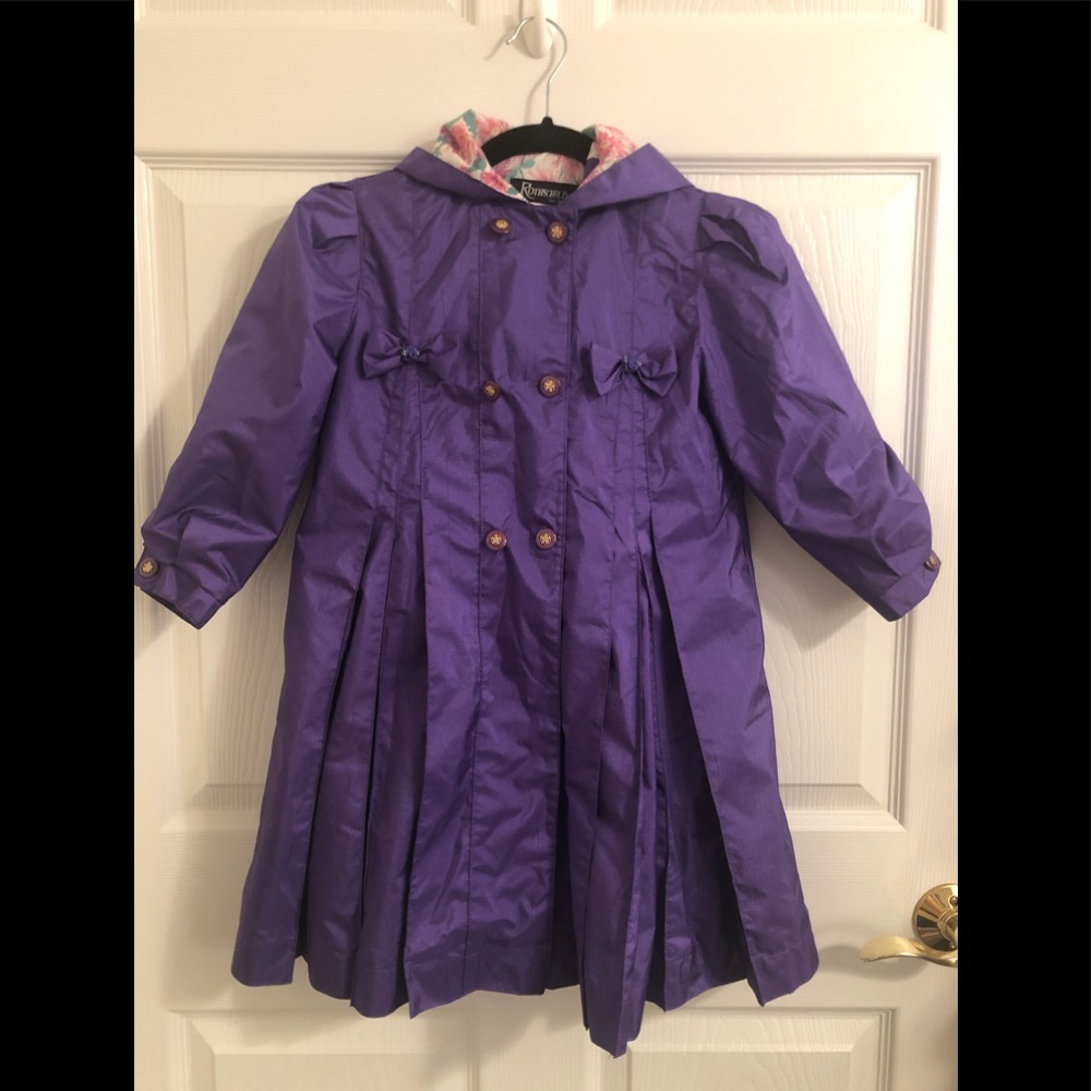Beautiful purple girl’s raincoat by Rothschild.